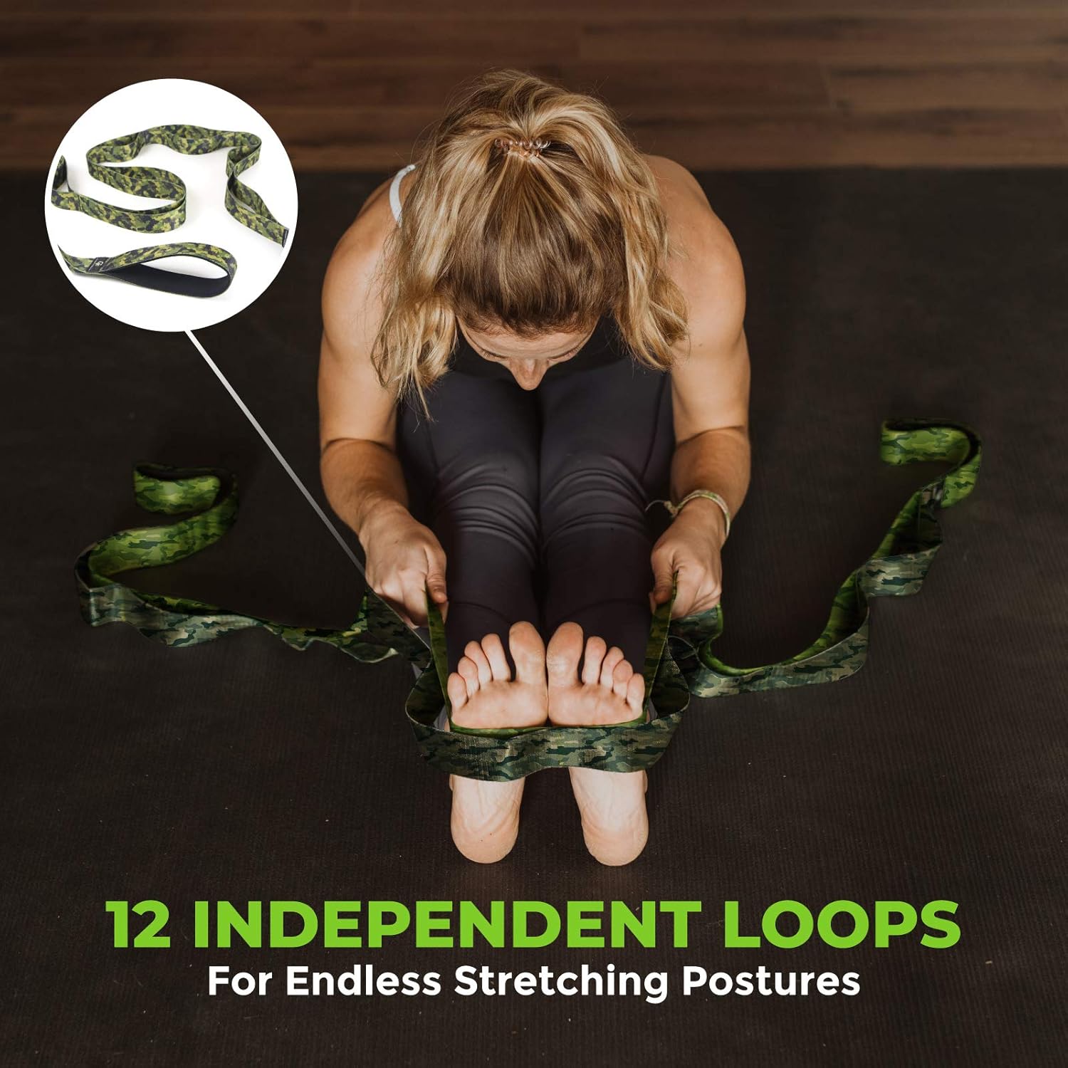 Gradient Fitness Stretching Strap, Premium Quality Multi-Loop Strap, Neoprene Padded Handles, 12 Loops, 1.5" W x 8' L - Image 2