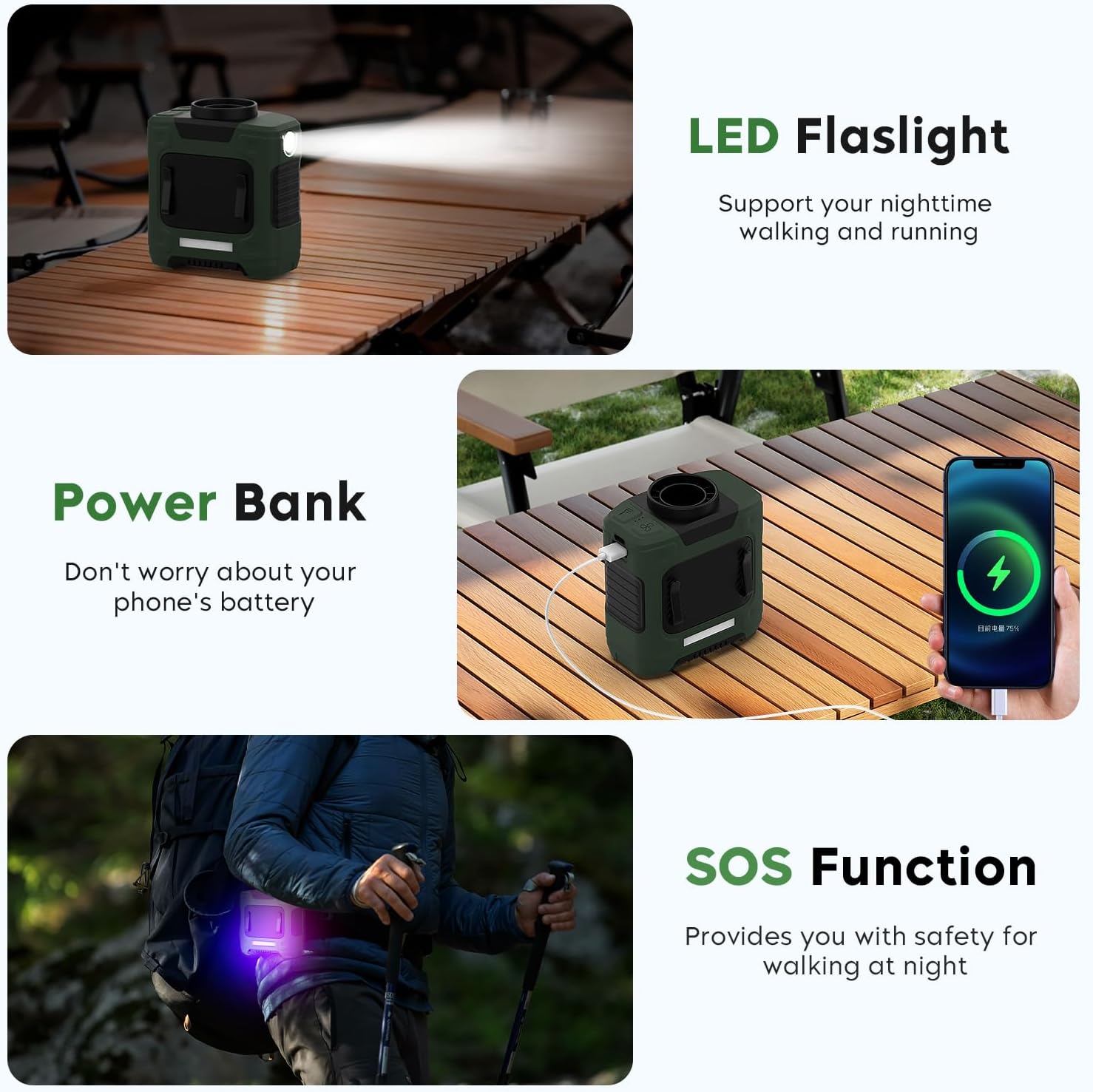 2024 Upgrade Portable Fan 10000mAh Rechargeable Portable Waist Clip Fan 15500RPM Neck Fan With Max 12H Working Time, 3-speed adjustment with LED flashlight Portable Fan for Outdoor Jobsite and etc - Image 5