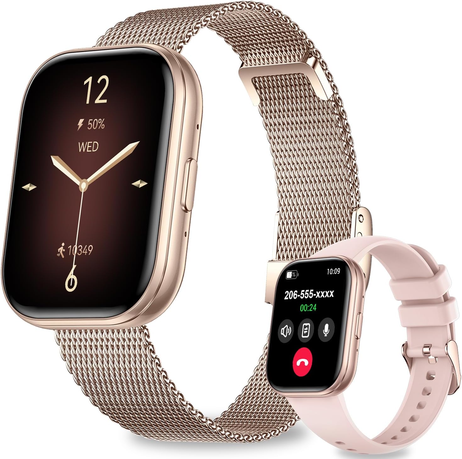 Smart Watches for Women, 1.75" HD Fitness Tracker (Answer/Make Calls), IP68 Waterproof Smartwatch with Heart Rate SpO2 Sleep Stress Monitor, 120+ Sports Modes Watch for Android & iPhone (Rose Gold)