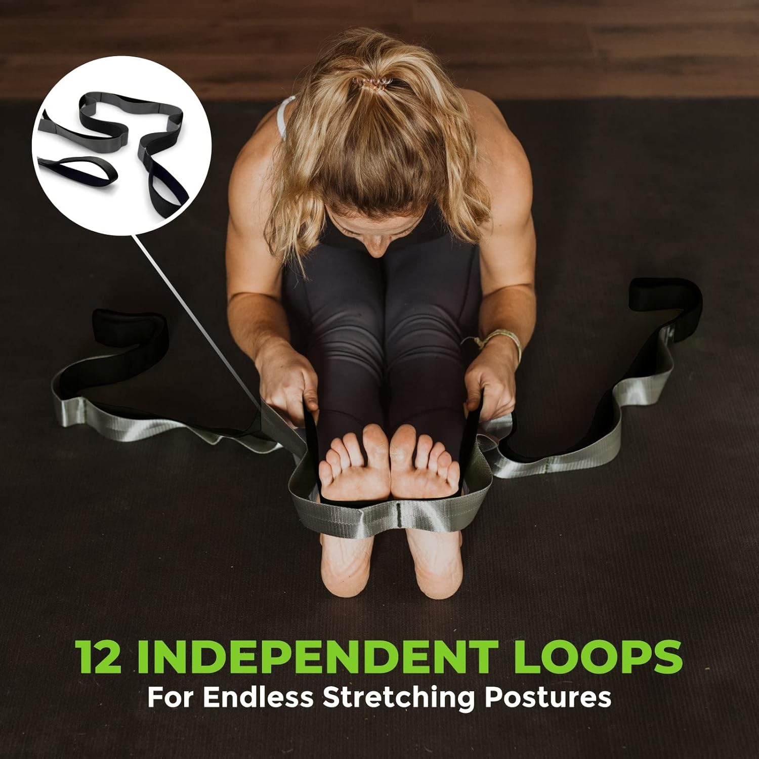 Gradient Fitness Stretching Strap, Premium Quality Multi-Loop Strap, Neoprene Padded Handles, 12 Loops, 1.5" W x 8' L - Image 2