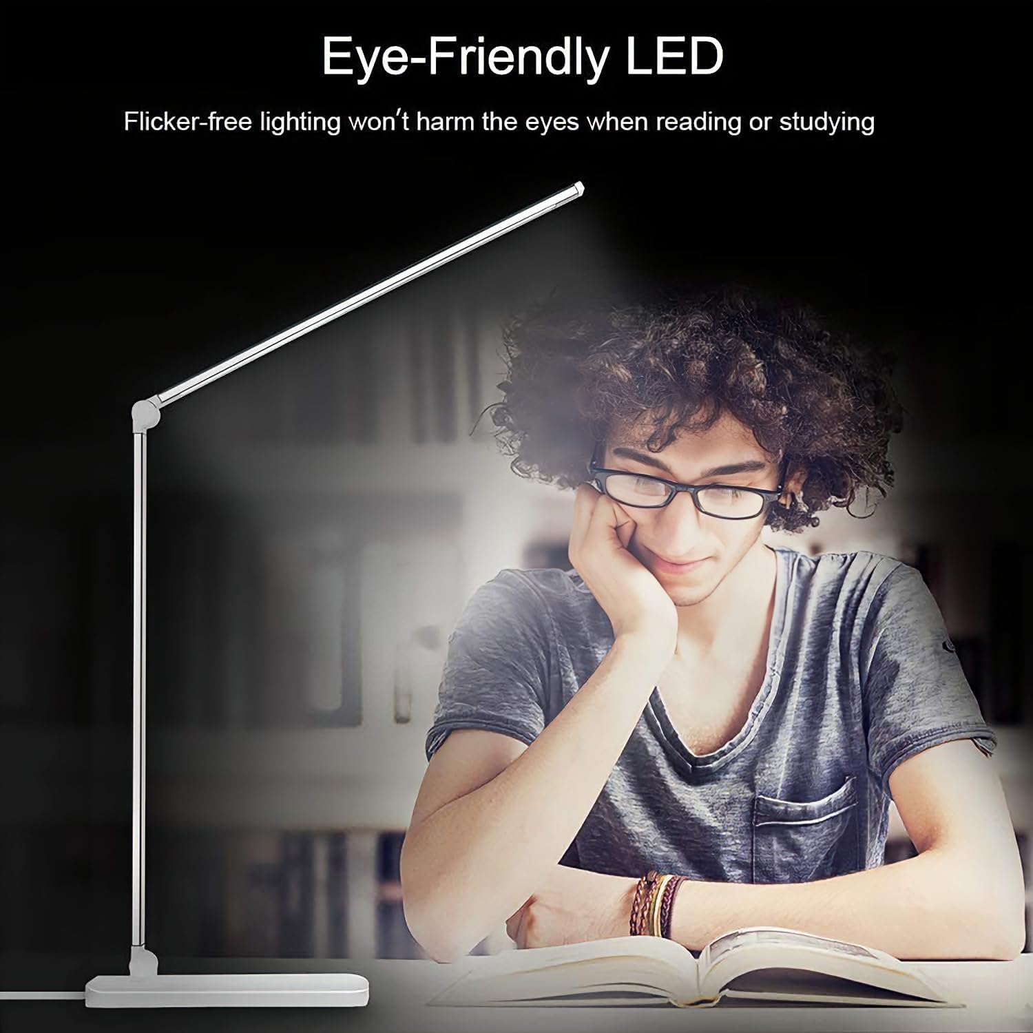 LED Desk Lamp with USB Charging Port, 5 Color Modes, 10 Dimmable Brightness Levels, Eye-Caring Reading Light, Touch Control & 30/60 min Auto Timer, Silver - Image 2