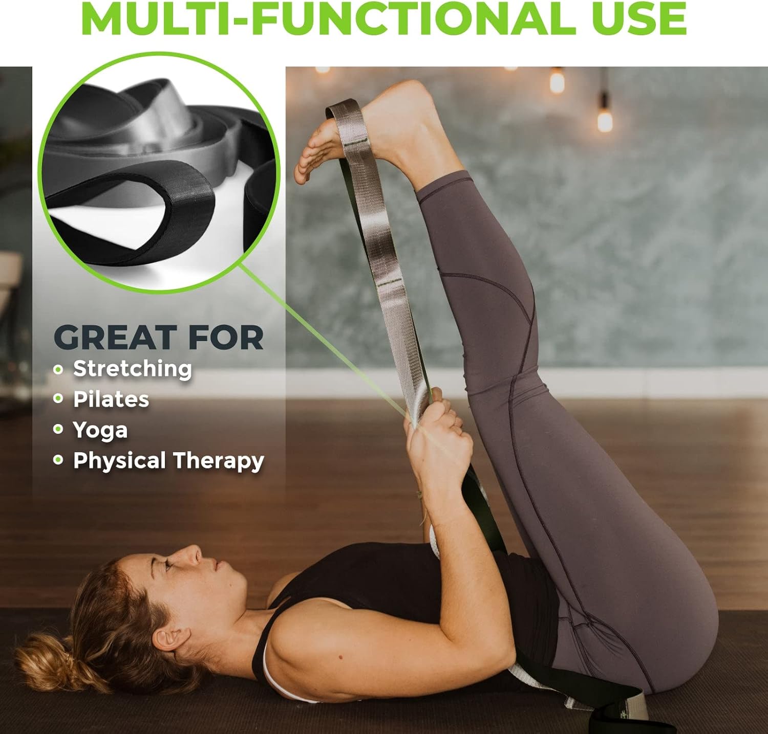 Gradient Fitness Stretching Strap, Premium Quality Multi-Loop Strap, Neoprene Padded Handles, 12 Loops, 1.5" W x 8' L - Image 3