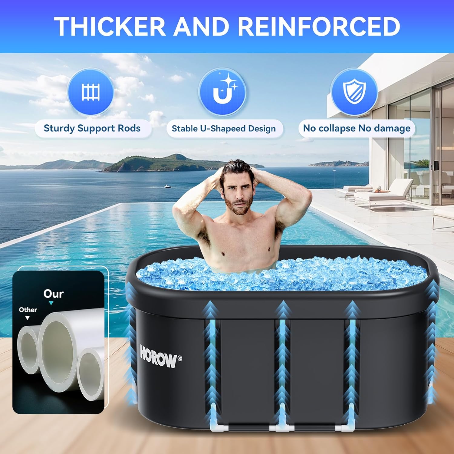 HOROW XL Large Oval Ice Bath Tub for Athletes, 100 Gallons Portable Cold Plunge Tub for Recovery and Cold Water Therapy, Multiple Layered Ice Plunge Tub with Cover for Family Gardens, Gym, Outdoor Use - Image 5