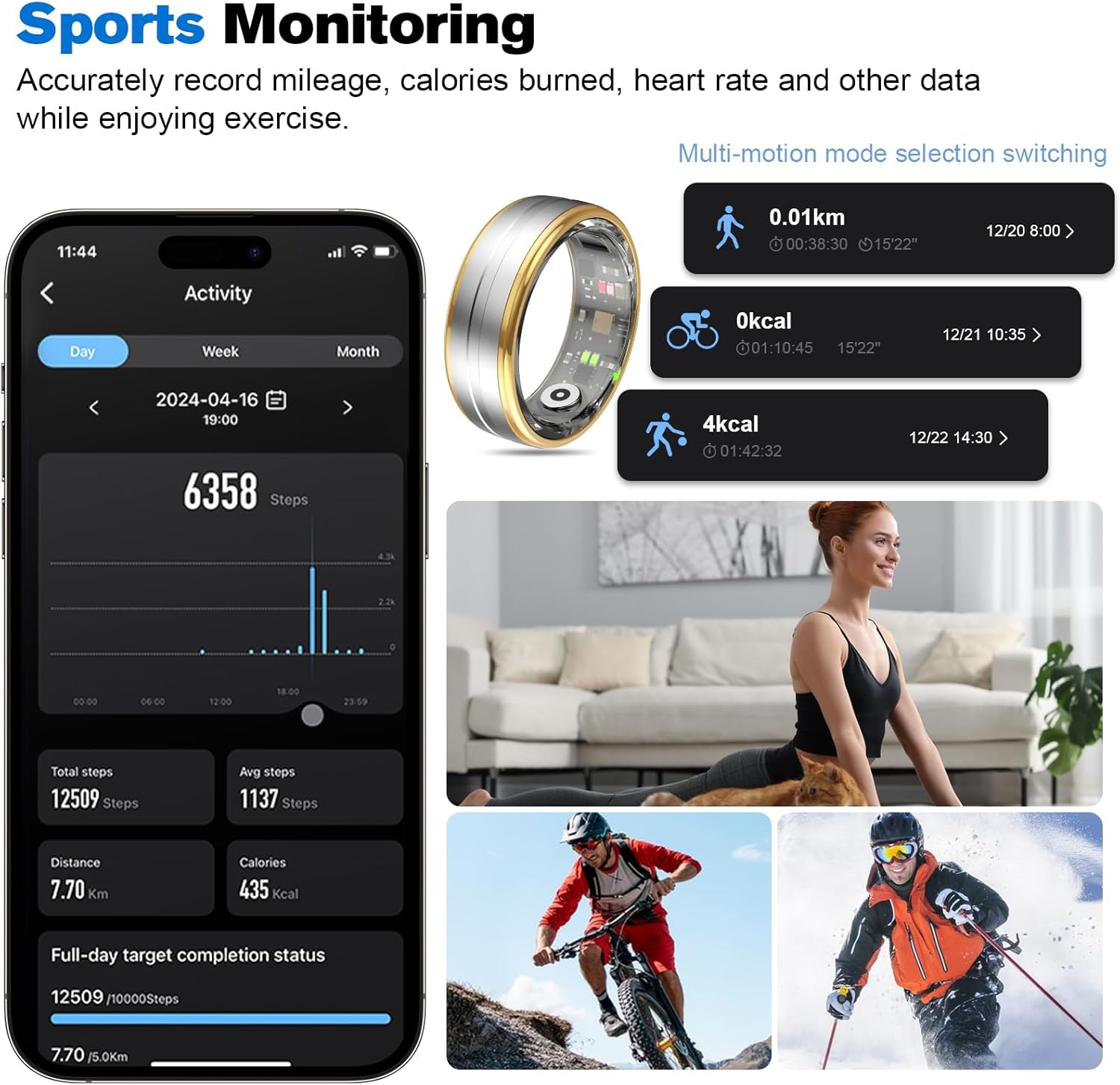 Smart Ring Health Tracker for Men/Women,Fitness Ring Sleep Tracker,Fast Charging for Long-Lasting Use,for Pedometer Exercise,Monitor Sleep, Heart Rate, Stress,Waterproof (Silver, 12) - Image 3