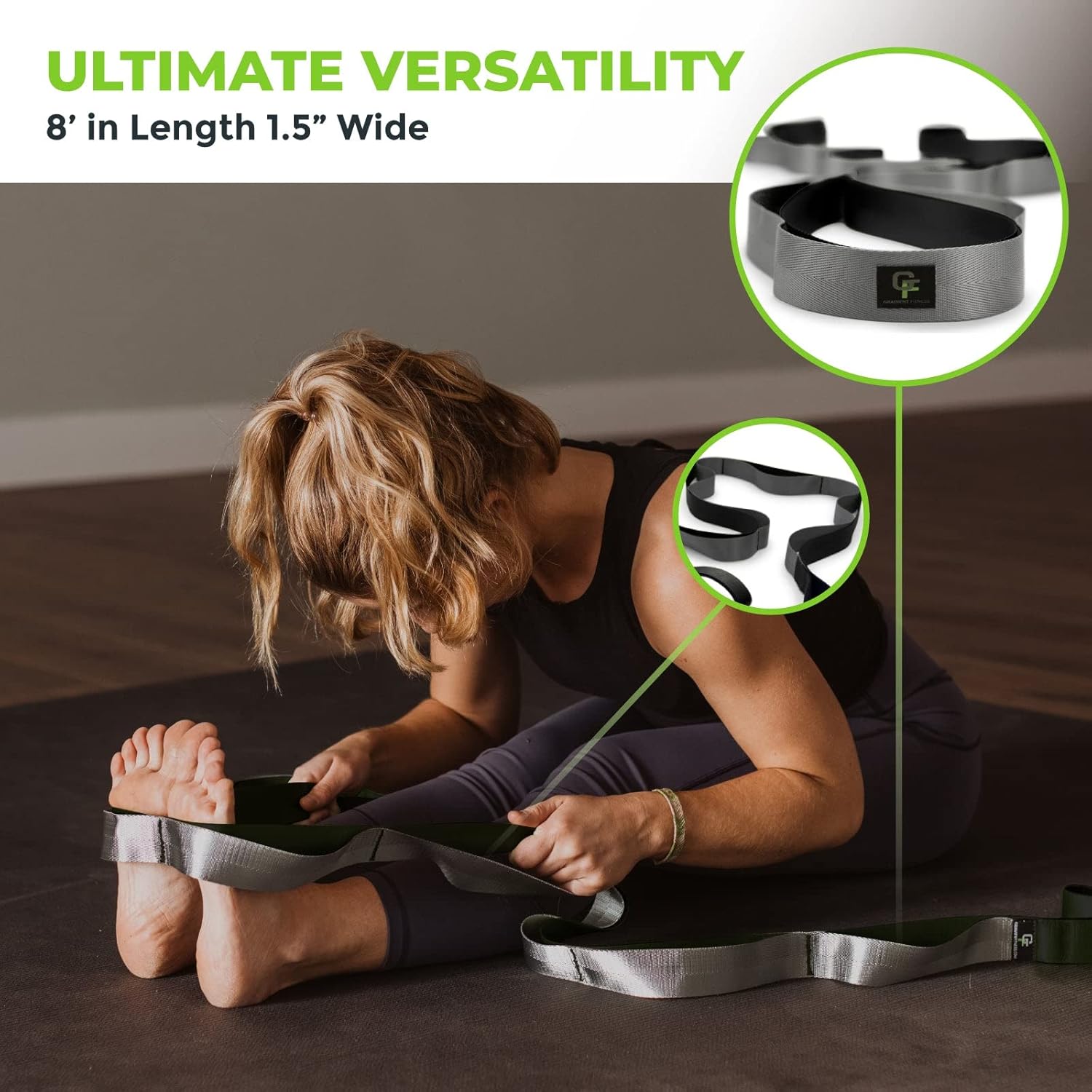 Gradient Fitness Stretching Strap, Premium Quality Multi-Loop Strap, Neoprene Padded Handles, 12 Loops, 1.5" W x 8' L - Image 5