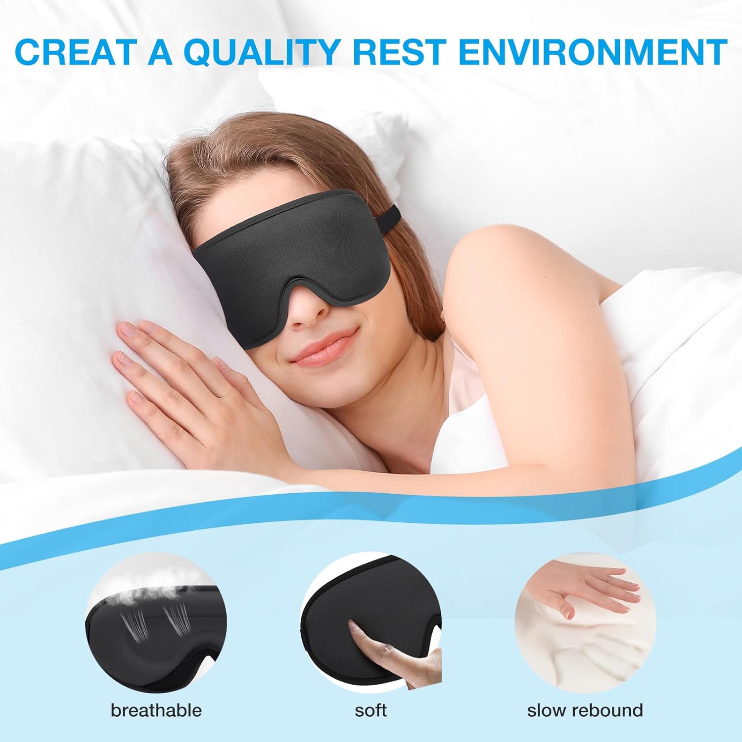LYSIAN Sleep Eye Mask Men Women-3D Concave Comfortable Cooling Mask Blindfold for Adult Night Sleep Eyes Cover with Foam Ear Plugs for Sleeping, Yoga, Nap, Travel, Black - Image 5