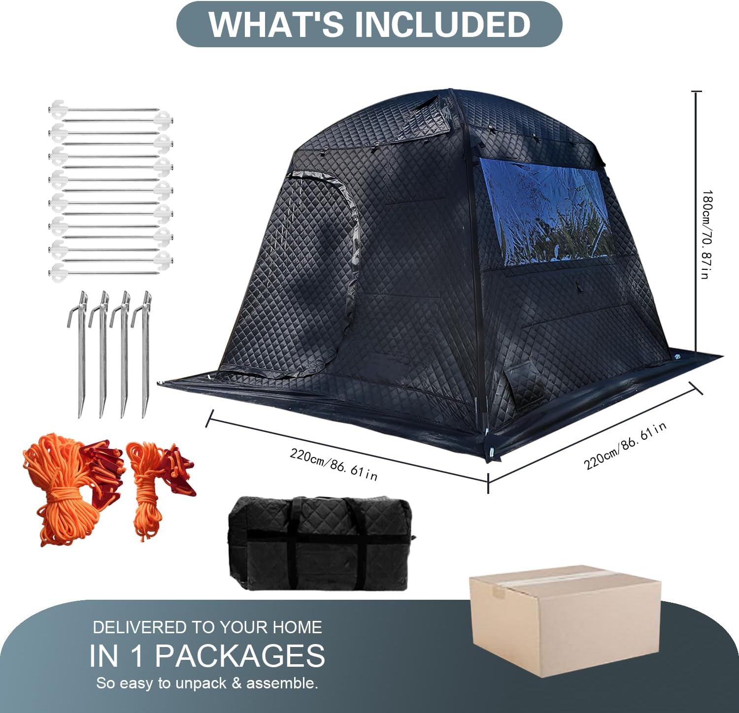 GOLDCAMP 3-4 Person Portable Sauna Tent, Outdoor Camping Quilted Box with Heat Retention Design, 86.6"X86.6"X73" Gray and Black, Foldable with Guy Lines (NO Stove) - Image 6