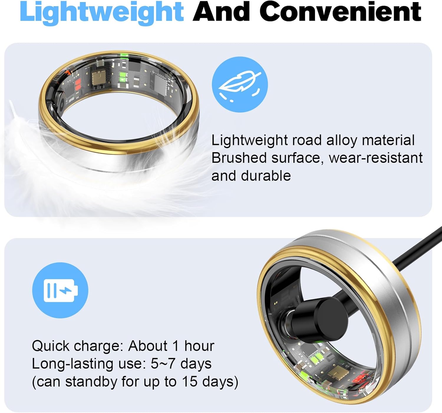 Smart Ring Health Tracker for Men/Women,Fitness Ring Sleep Tracker,Fast Charging for Long-Lasting Use,for Pedometer Exercise,Monitor Sleep, Heart Rate, Stress,Waterproof (Silver, 12) - Image 6