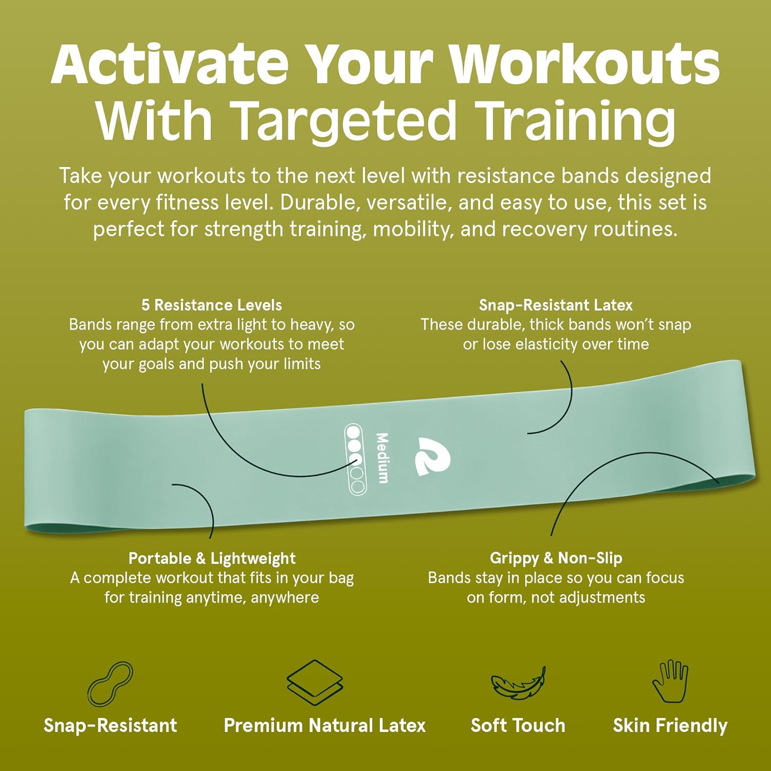 Retrospec Activate Resistance Loop Band Set for Working Out, Home Fitness, Toning, Stretching & Exercise - Lightweight & Portable for Men & Women - Image 3