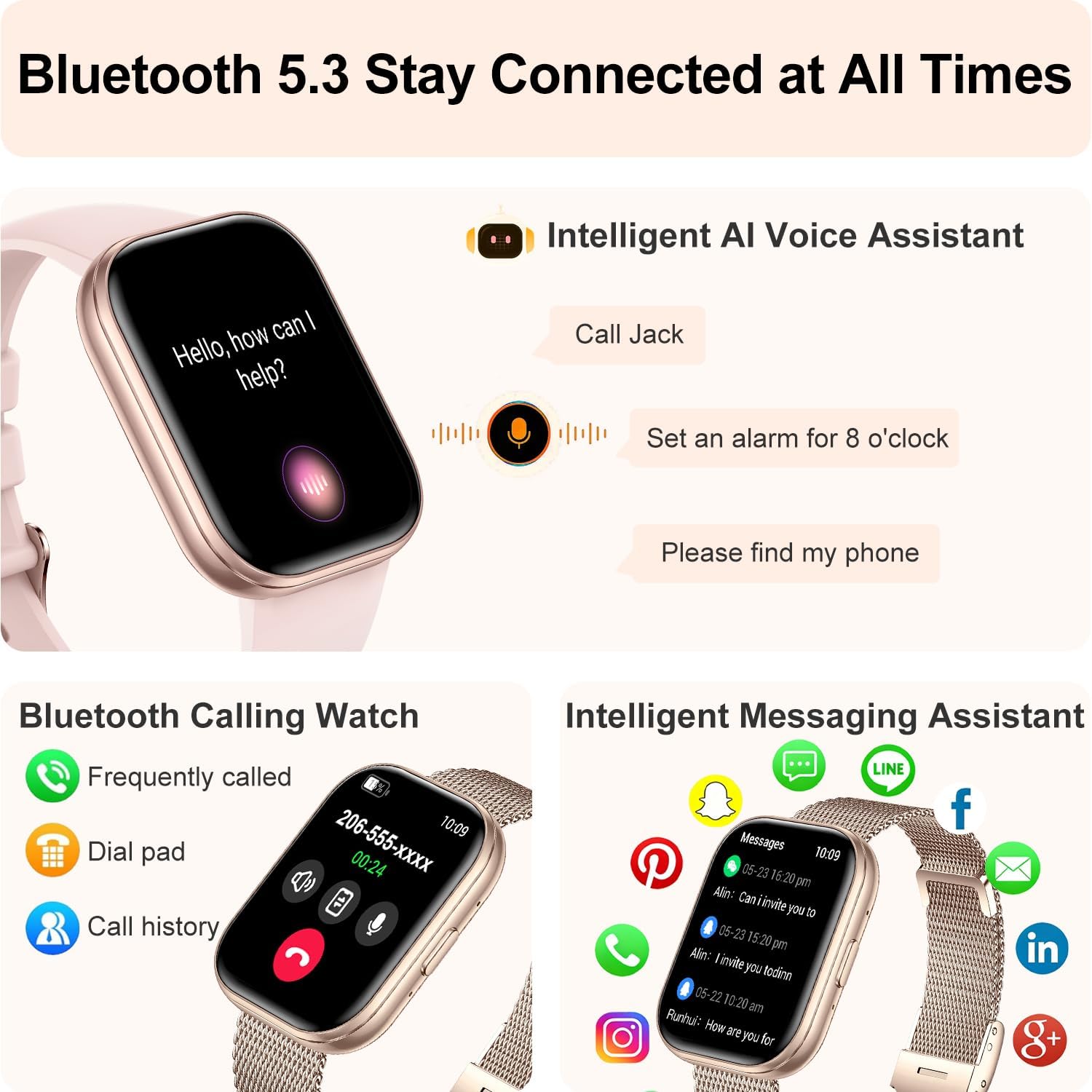 Smart Watches for Women, 1.75" HD Fitness Tracker (Answer/Make Calls), IP68 Waterproof Smartwatch with Heart Rate SpO2 Sleep Stress Monitor, 120+ Sports Modes Watch for Android & iPhone (Rose Gold) - Image 2