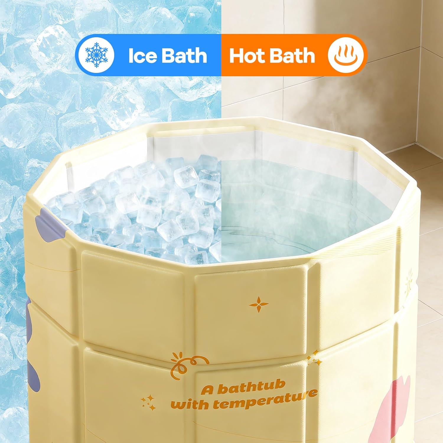 Portable Bathtub, Hot Ice Bath Tub Inflation-free, Shower Bathroom SPA Soaking Tub, Collapsible Bathtub No Installation for Home & Outdoor (Warm Yellow, 27.55"L x 27.55"W x 27.55"H) - Image 6