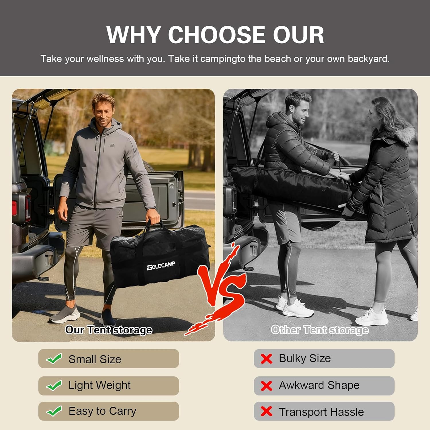 GOLDCAMP 3-4 Person Portable Sauna Tent, Outdoor Camping Quilted Box with Heat Retention Design, 86.6"X86.6"X73" Gray and Black, Foldable with Guy Lines (NO Stove) - Image 3