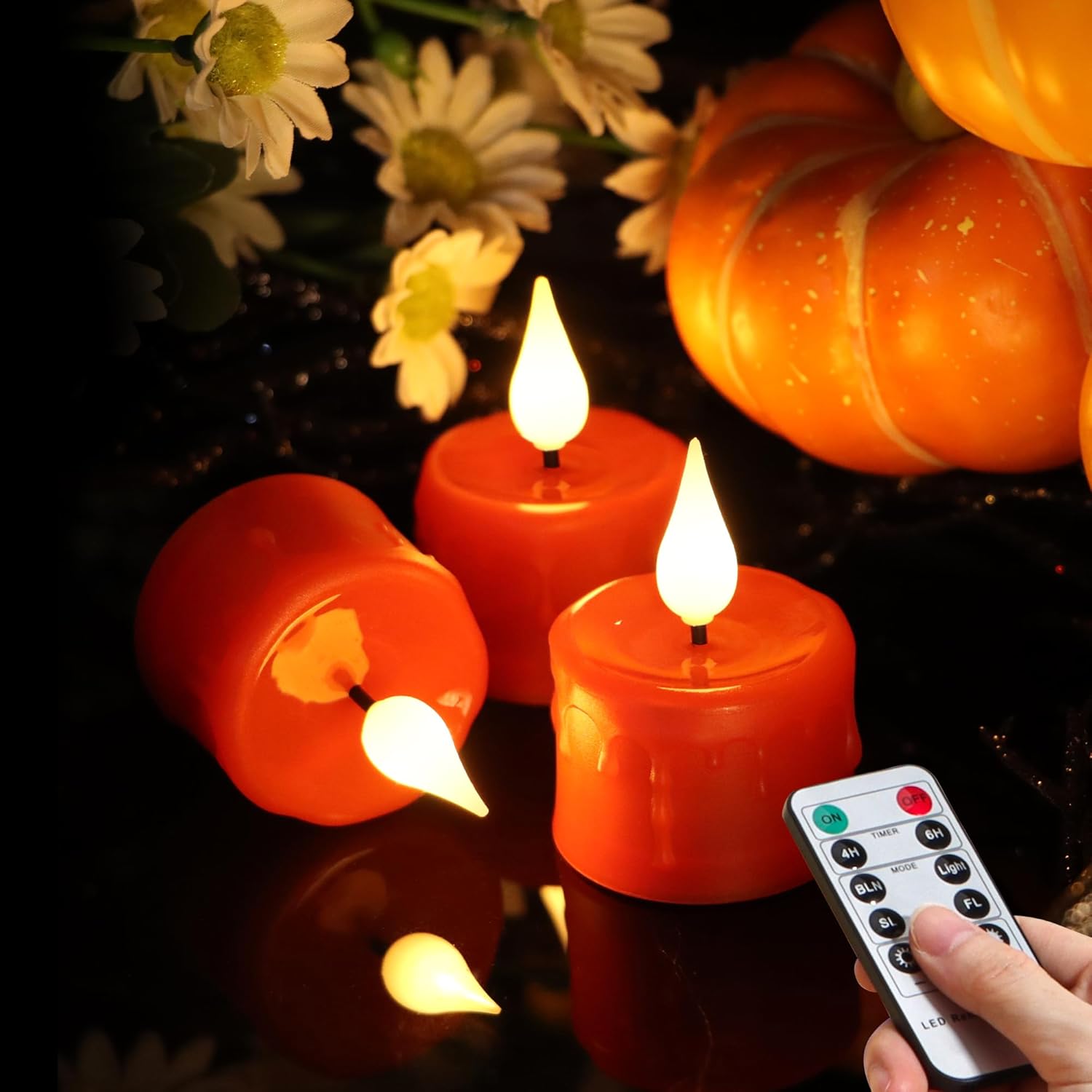 Yunsheng 12PCS Red Rechargeable LED Tea Lights Candles with Remote, 3D Wick Flickering Flameless Votive Tea Lights, Warm White Electric Fake Candles with 2USB Charging Cable, Home Decor - Image 5