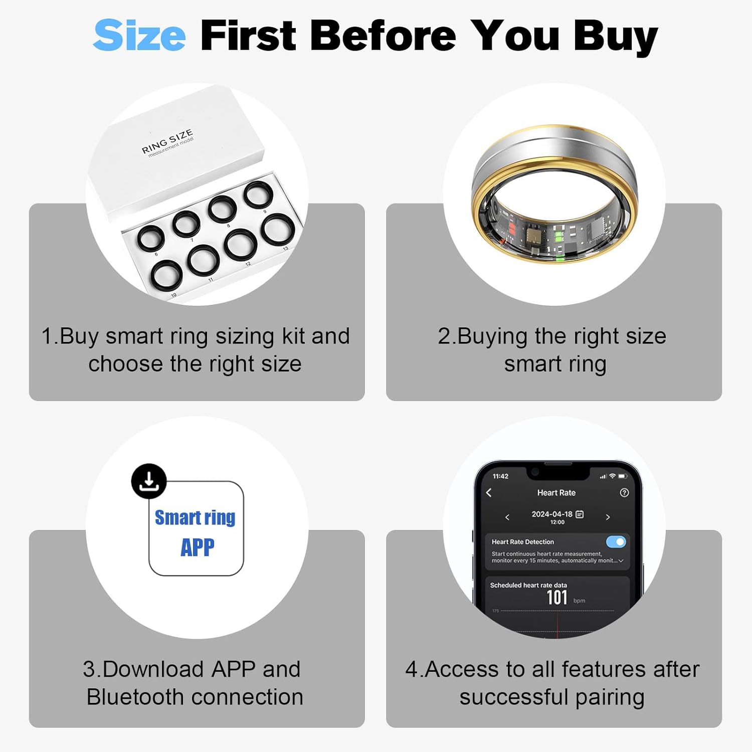 Smart Ring Health Tracker for Men/Women,Fitness Ring Sleep Tracker,Fast Charging for Long-Lasting Use,for Pedometer Exercise,Monitor Sleep, Heart Rate, Stress,Waterproof (Silver, 12) - Image 7