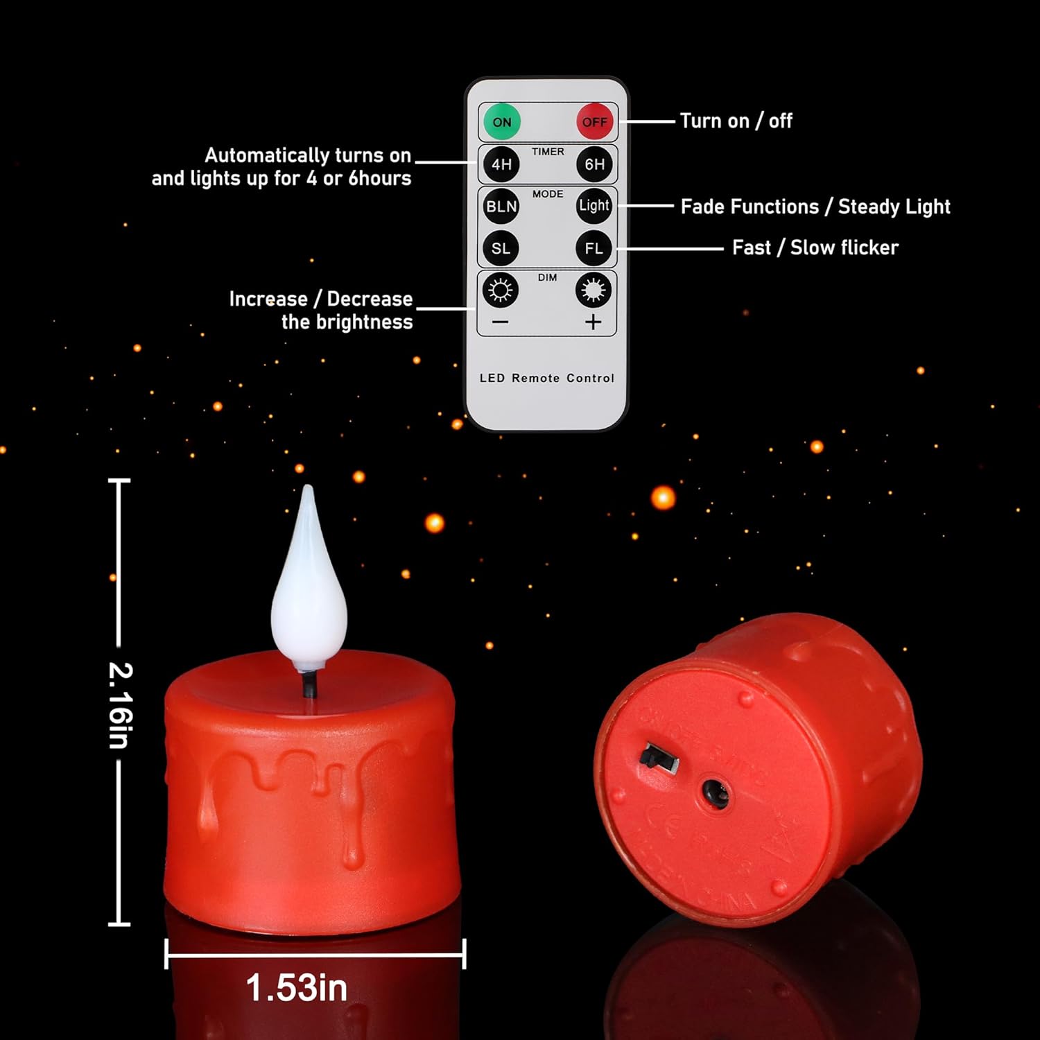 Yunsheng 12PCS Red Rechargeable LED Tea Lights Candles with Remote, 3D Wick Flickering Flameless Votive Tea Lights, Warm White Electric Fake Candles with 2USB Charging Cable, Home Decor - Image 3
