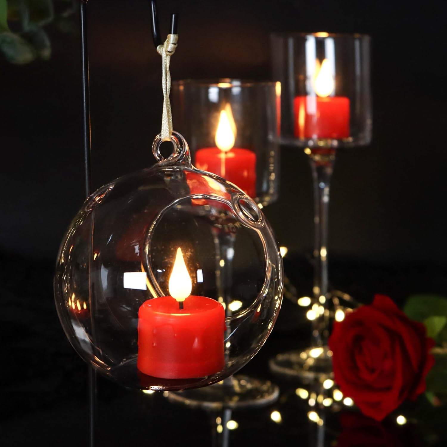 Yunsheng 12PCS Red Rechargeable LED Tea Lights Candles with Remote, 3D Wick Flickering Flameless Votive Tea Lights, Warm White Electric Fake Candles with 2USB Charging Cable, Home Decor - Image 6