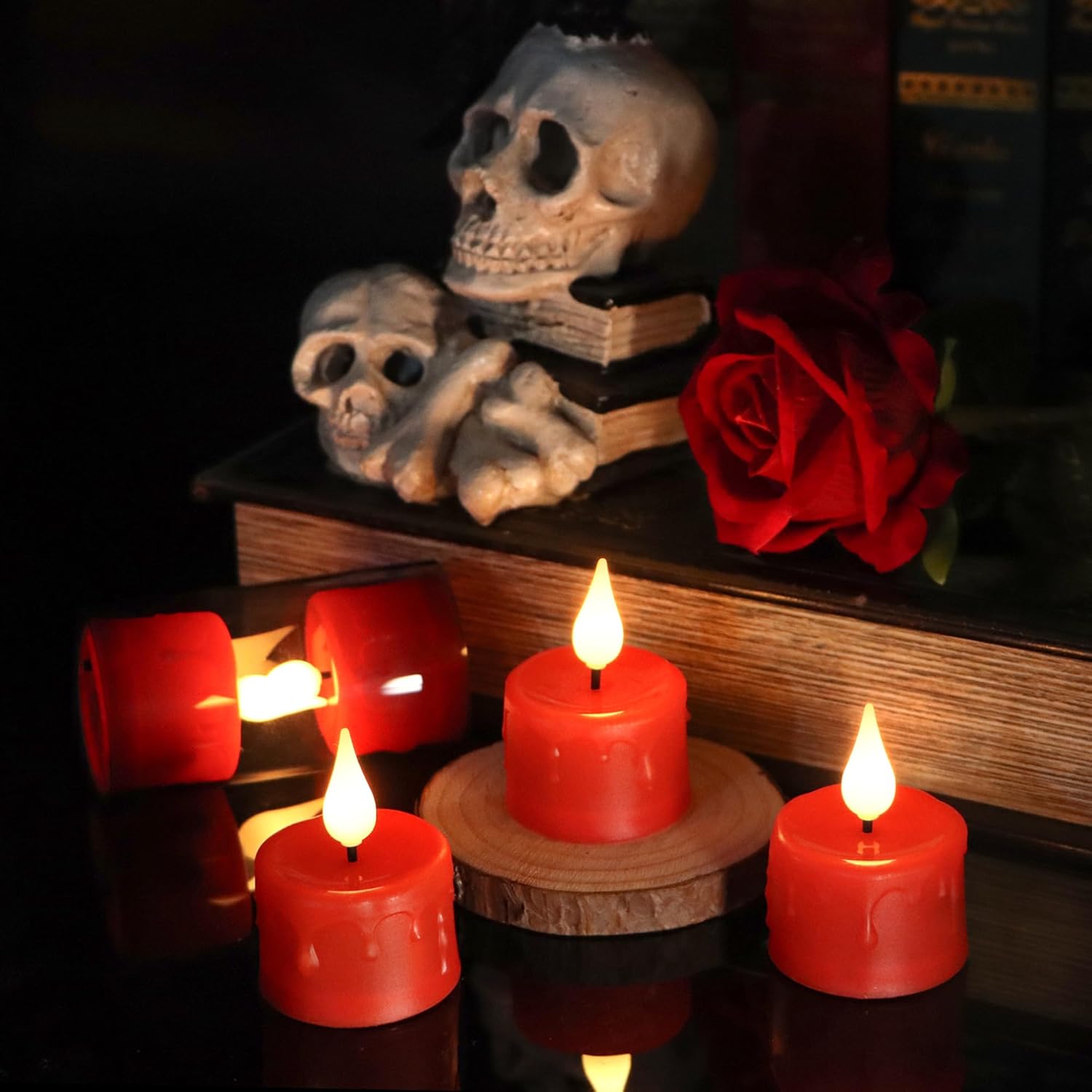 Yunsheng 12PCS Red Rechargeable LED Tea Lights Candles with Remote, 3D Wick Flickering Flameless Votive Tea Lights, Warm White Electric Fake Candles with 2USB Charging Cable, Home Decor - Image 2