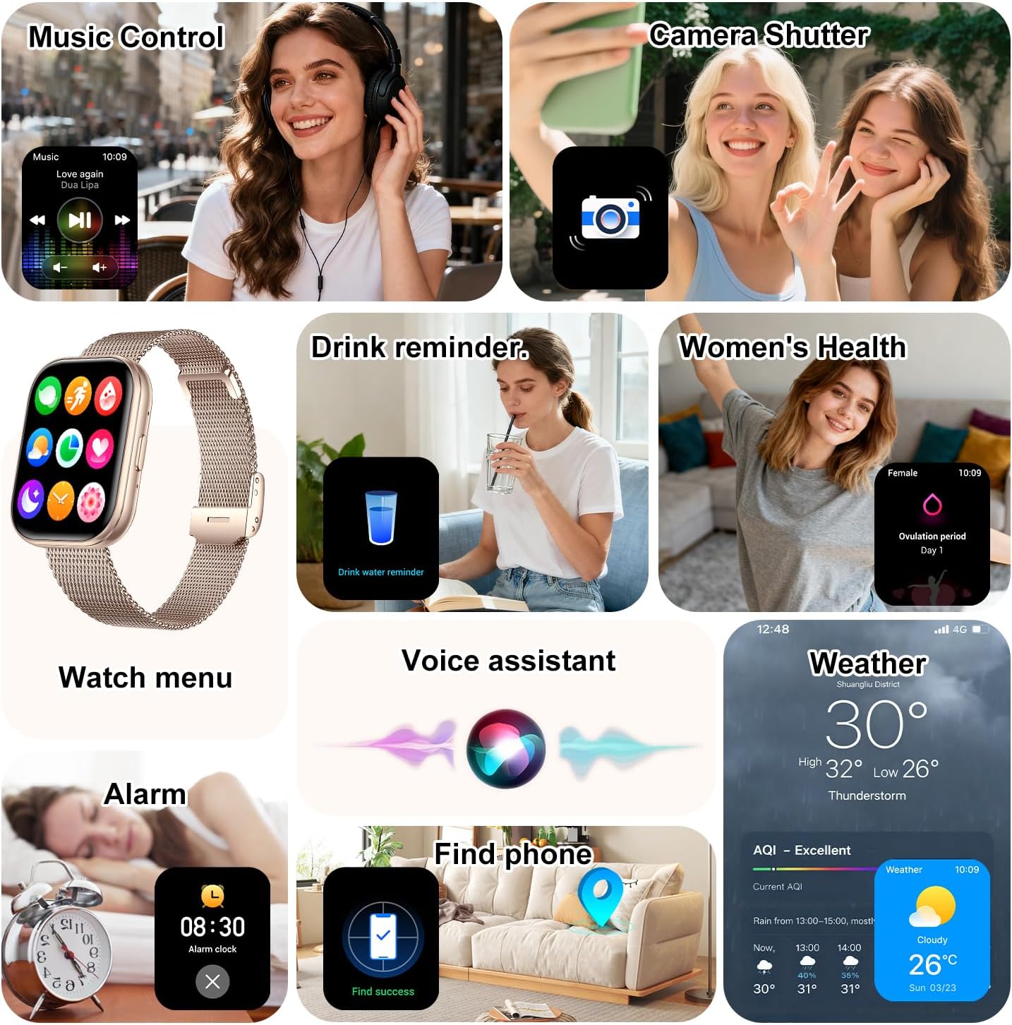 Smart Watches for Women, 1.75" HD Fitness Tracker (Answer/Make Calls), IP68 Waterproof Smartwatch with Heart Rate SpO2 Sleep Stress Monitor, 120+ Sports Modes Watch for Android & iPhone (Rose Gold) - Image 6