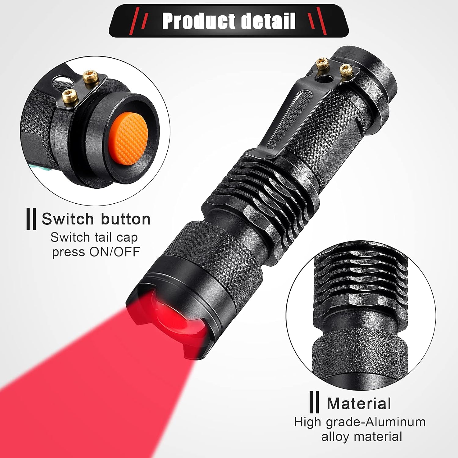 Honoson Red Light Flashlight for Night Observation, Astronomy, Aviation, One Mode, Zoomable Focus, Long Battery Life - Image 2