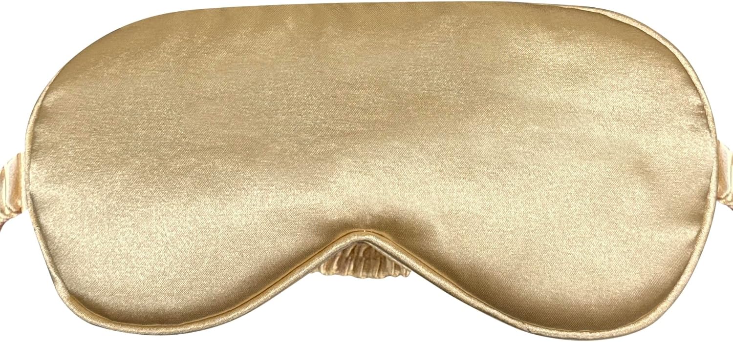 Premium 100% Silk Sleep Mask, Lightweight Foam Padded Eye Cover with Contoured Nose Bridge, Black and belge, for Comfortable Sleep (Belge)