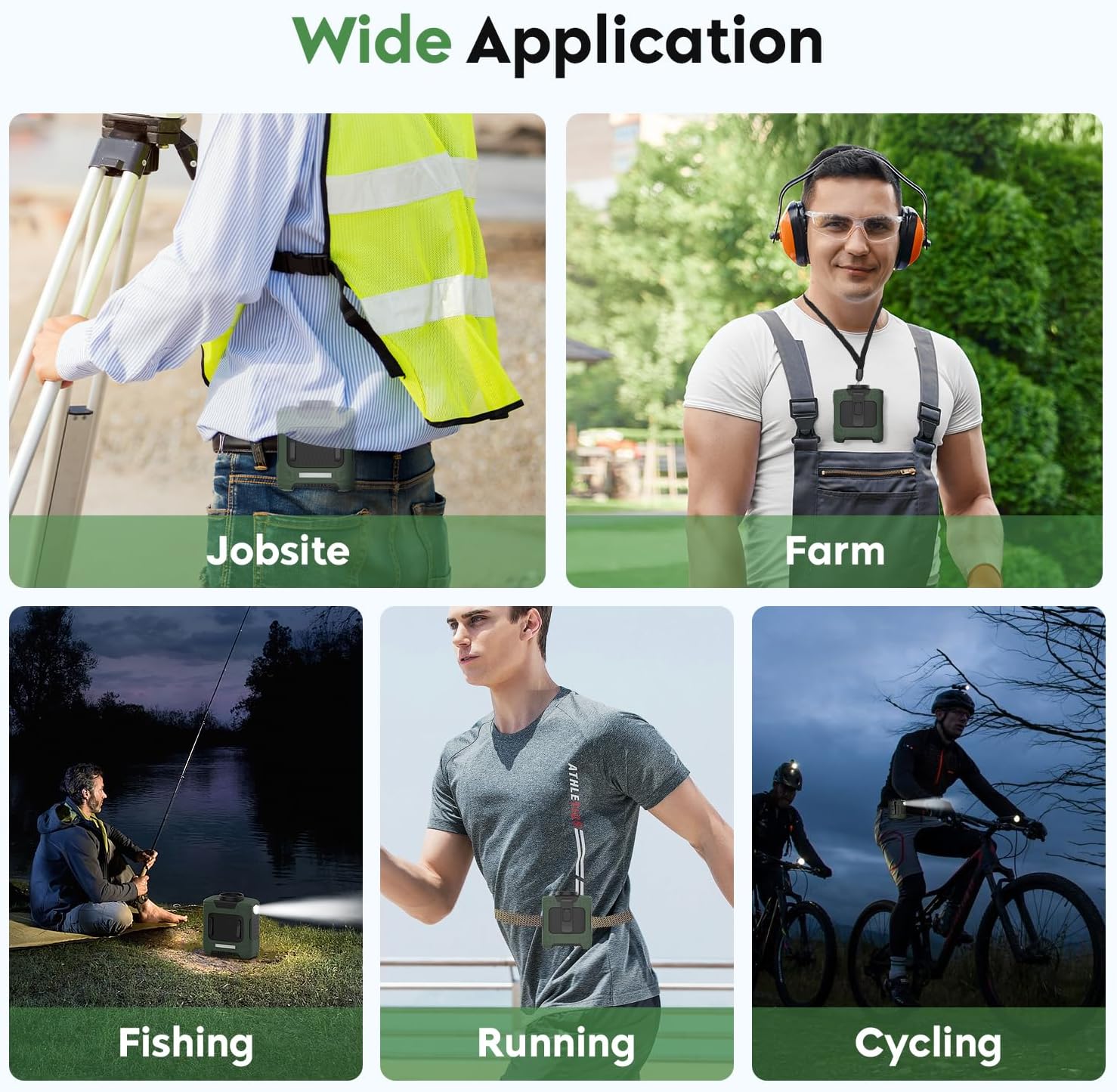 2024 Upgrade Portable Fan 10000mAh Rechargeable Portable Waist Clip Fan 15500RPM Neck Fan With Max 12H Working Time, 3-speed adjustment with LED flashlight Portable Fan for Outdoor Jobsite and etc - Image 6