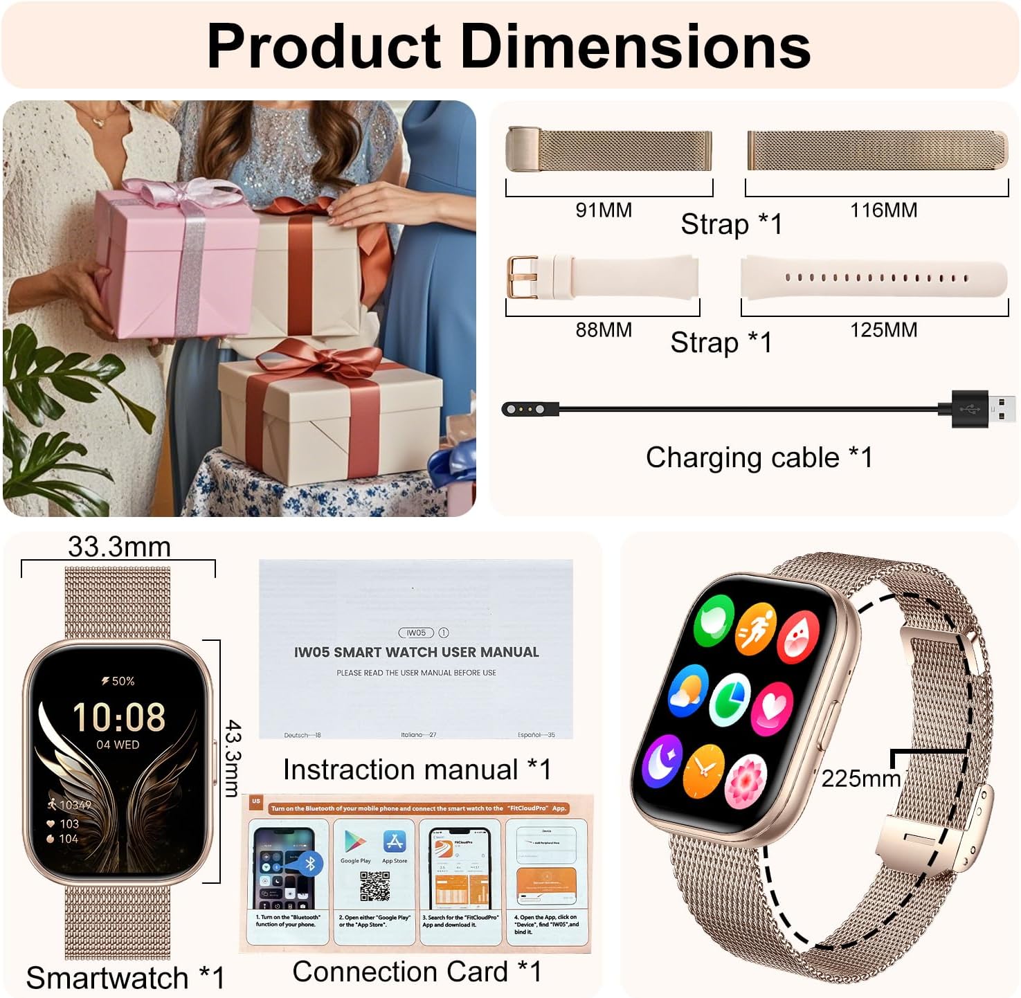 Smart Watches for Women, 1.75" HD Fitness Tracker (Answer/Make Calls), IP68 Waterproof Smartwatch with Heart Rate SpO2 Sleep Stress Monitor, 120+ Sports Modes Watch for Android & iPhone (Rose Gold) - Image 9