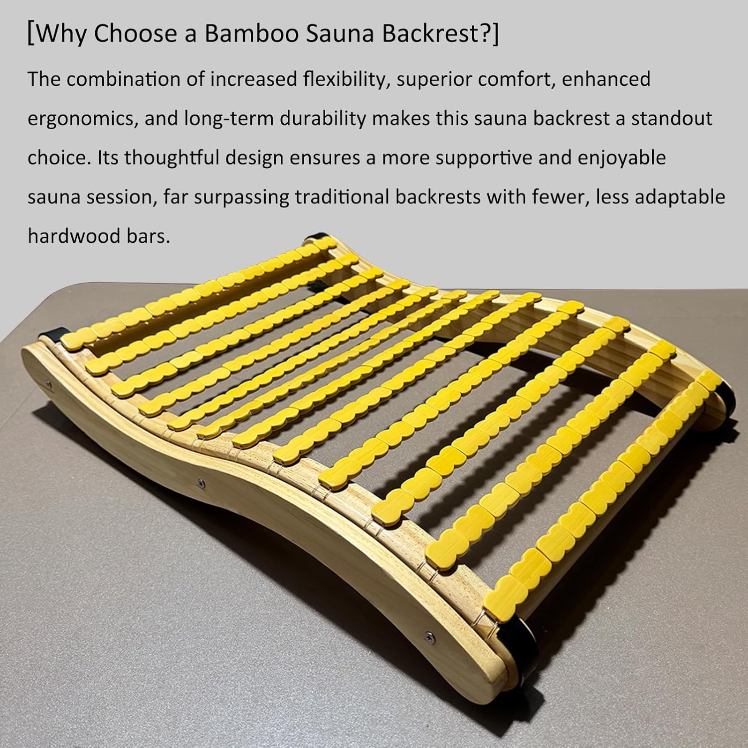 Natural Bamboo Sauna Backrest, More Flexible Than Wood, Better Fits Your Back, Features Anti-Slip Rubber Pad. Sauna Accessory Set (1 Pack) - Image 3