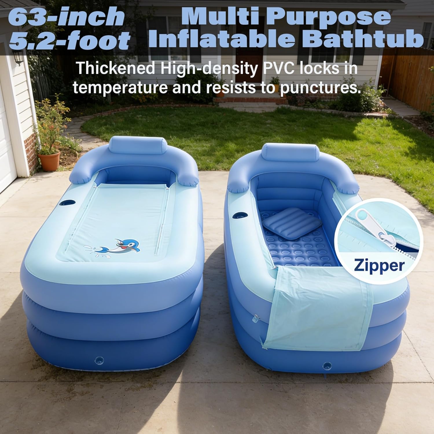 Folding Inflatable Bathtub, 63” Inflatable Bathtub Adults, Portable Hot Tub Ice Bath Tub, WQV SPA Freestanding Soaking Bathtub with Electric Air Pump for Shower Indoor Outdoor - Image 2